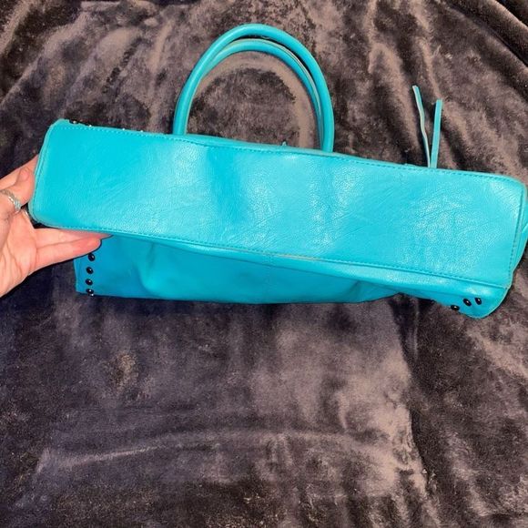 Revolution Turquoise Blue Leather Studded Shoulder Bag Top Handle Purse Tassel - Picture 2 of 13